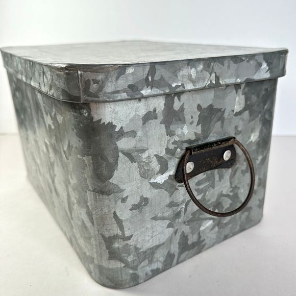 Metal Tin Rectangular Box with Lid For Storage or Planter - Picture 3 of 9